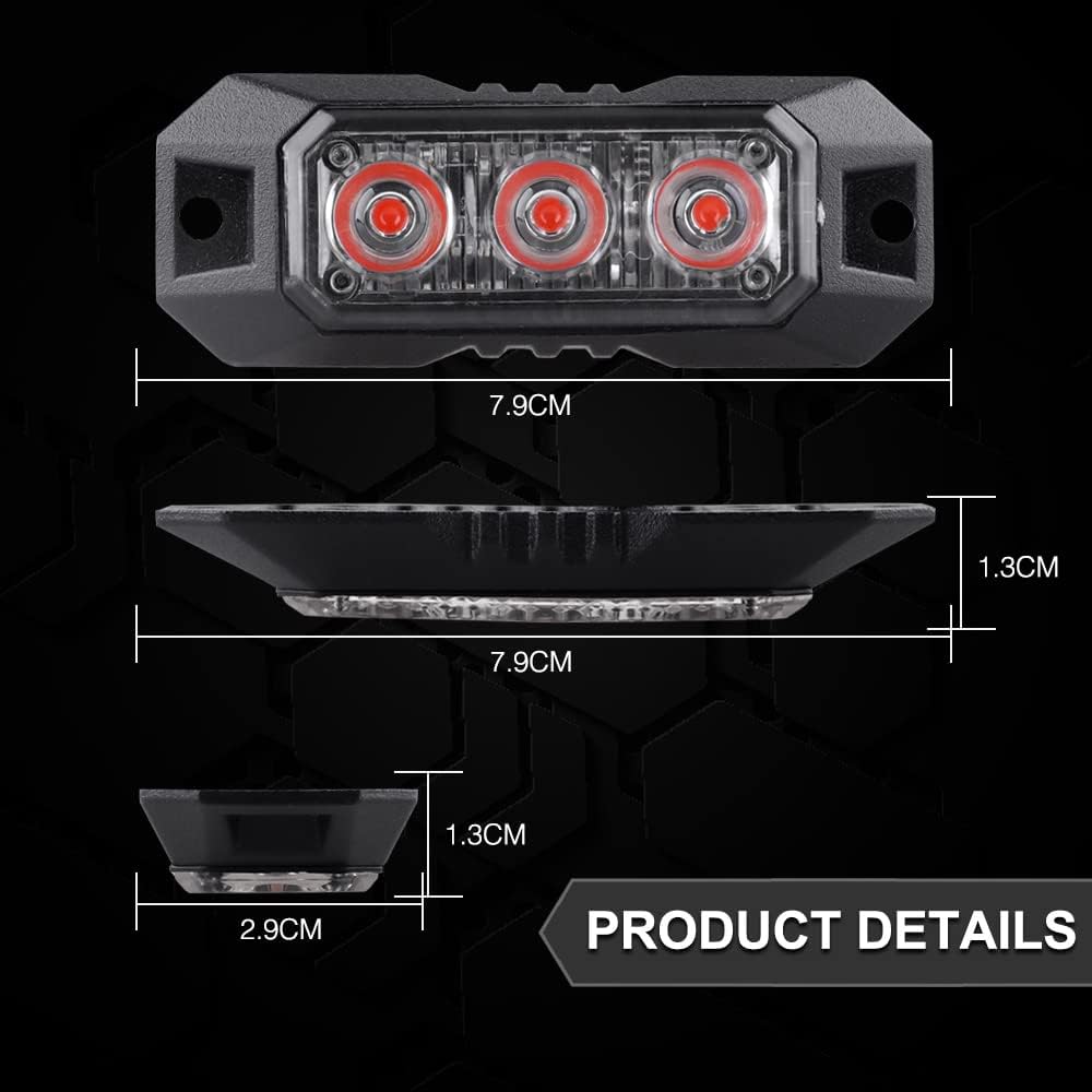 3 luces estroboscópicas LED intermitentes para camión, coche, vehículo, mini rejilla, cabeza de luz, luces de advertencia de peligro de emergencia
