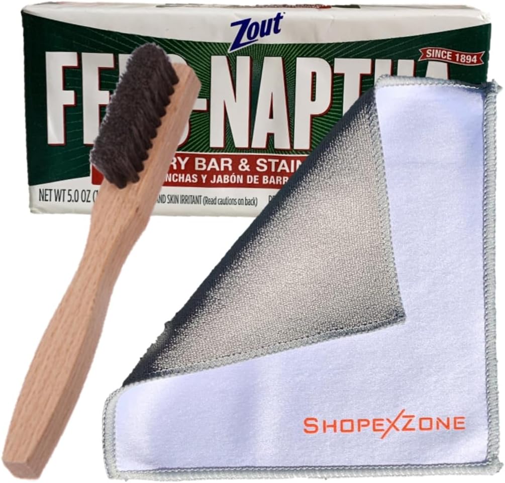 Fels Naptha – Paquete de barra de lavandería con cepillo removedor de manchas ShopexZone 2 en 1, toalla de limpieza de microfibra suave para la