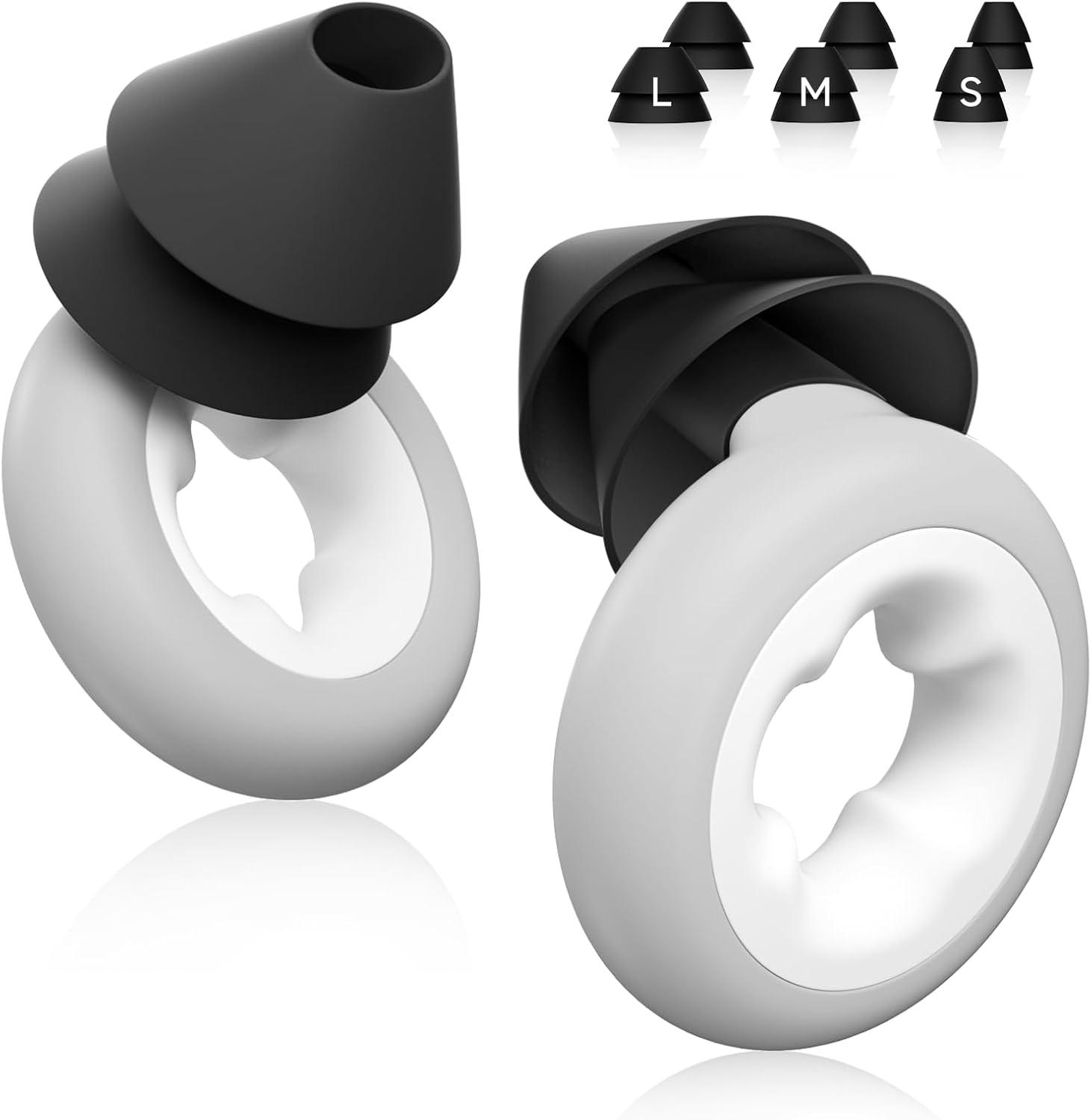 Tapones para los oídos para reducir el ruido del sueño, tapones de silicona reutilizables para protección auditiva  6 puntas para los oídos en SML,