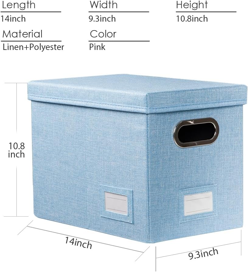 PRANDOM Caja organizadora de archivos, juego de 2 carpetas plegables decorativas de lino para almacenamiento de archivos colgantes con tapas,