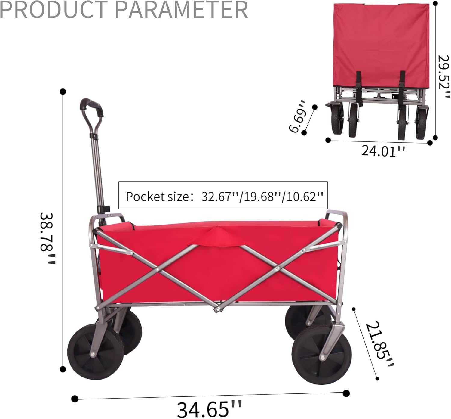 Carro plegable micro multiusos para jardín al aire libre, carrito plegable para acampar, rojo