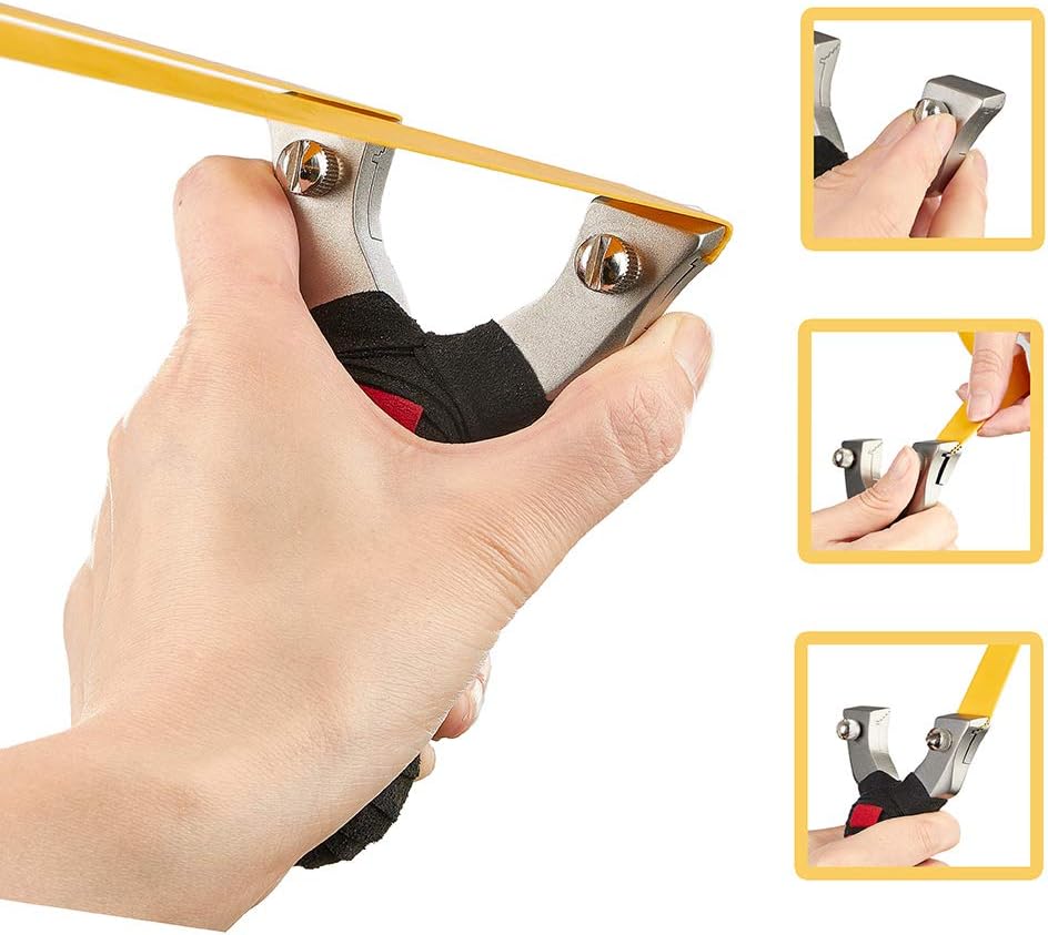 TOPARCHERY Juego profesional de tirachinas de acero inoxidable con clip de resorte cohete de muñeca para caza con bandas planas de repuesto