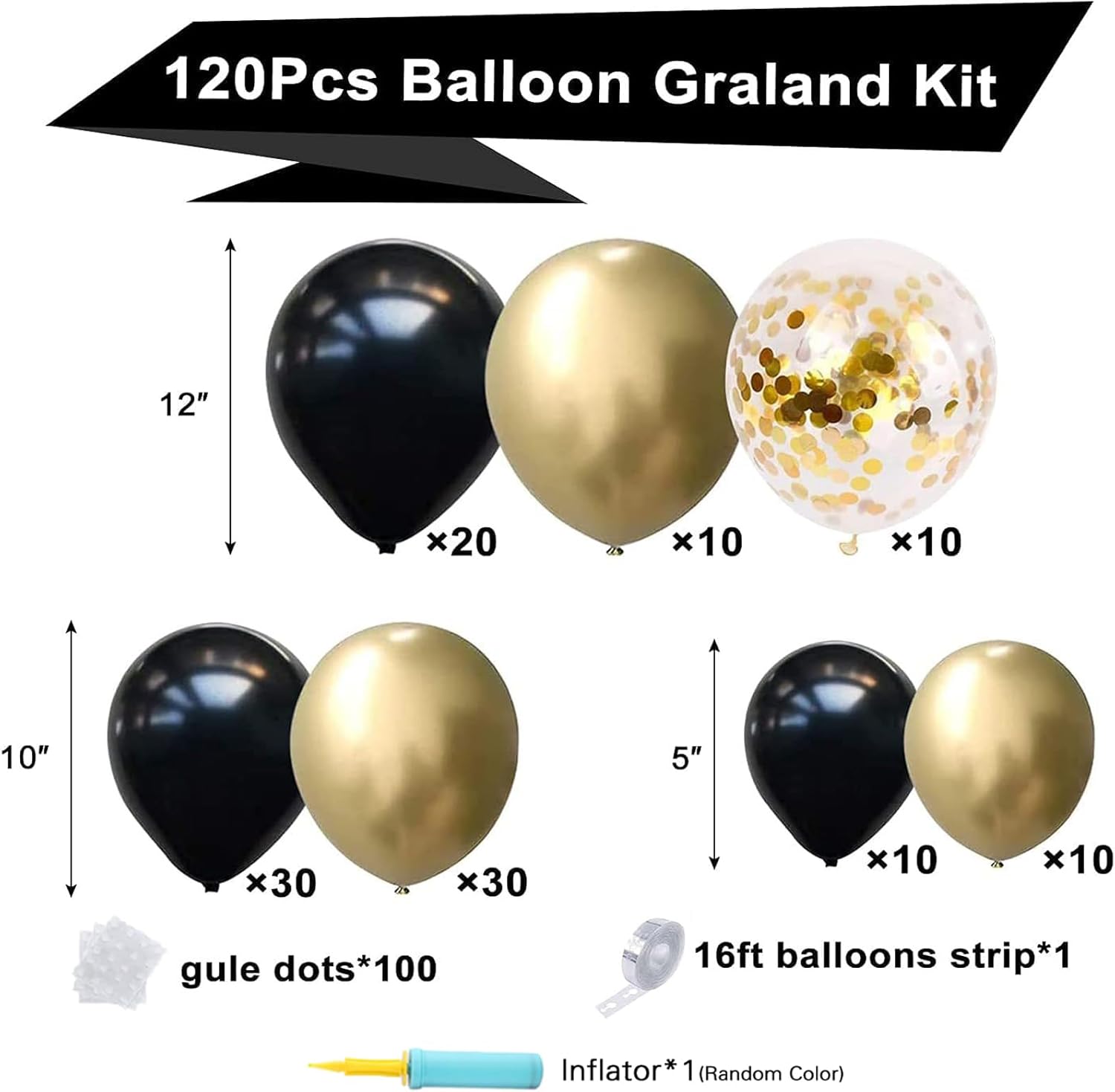 FALA – Guirnalda de globos para fiestas, 120 globos metálicos de látex de confeti negro y dorado, suministros de fiesta para propuesta de confesión,