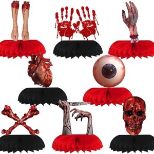 Dulousia Centros de mesa sangrientos de Halloween, 8 piezas 3D espeluznantes partes del cuerpo roto de panal, decoración de mesa de cadáver Dulousia Centros de mesa sangrientos de Halloween, 8 piezas 3D espeluznantes partes del cuerpo roto de panal, decoración de mesa de cadáver