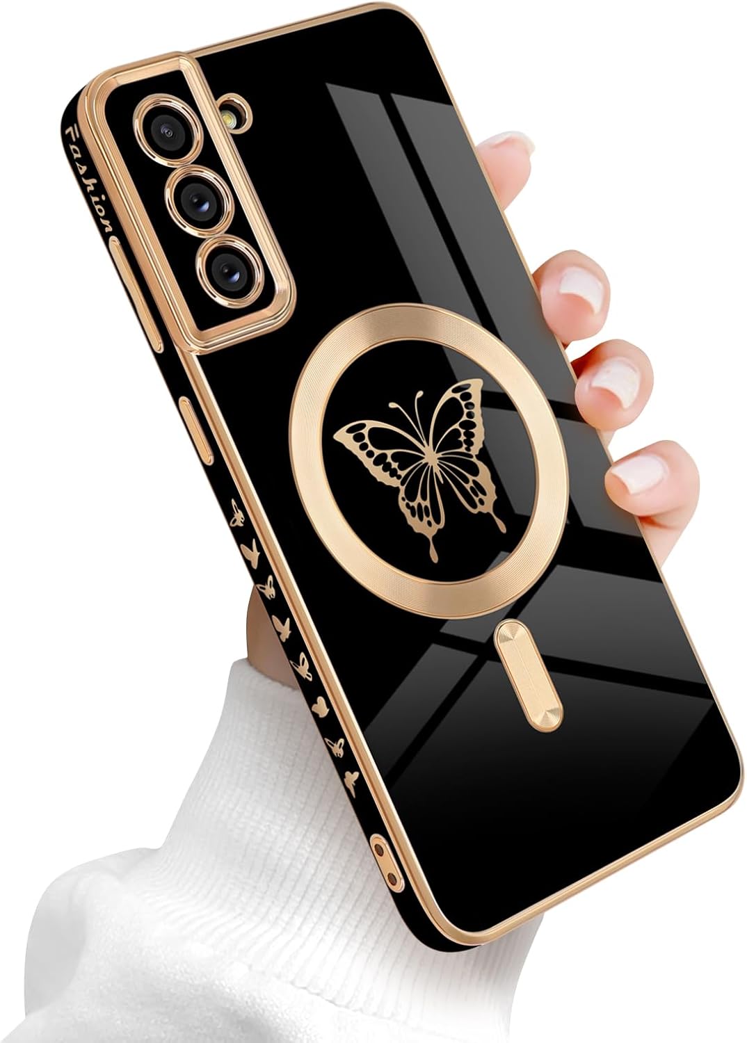 Funda magnética para Samsung Galaxy S21 Plus 5G, bonita funda con borde chapado en mariposa con MagSafe para mujeres, niñas y hombres, TPU suave, a