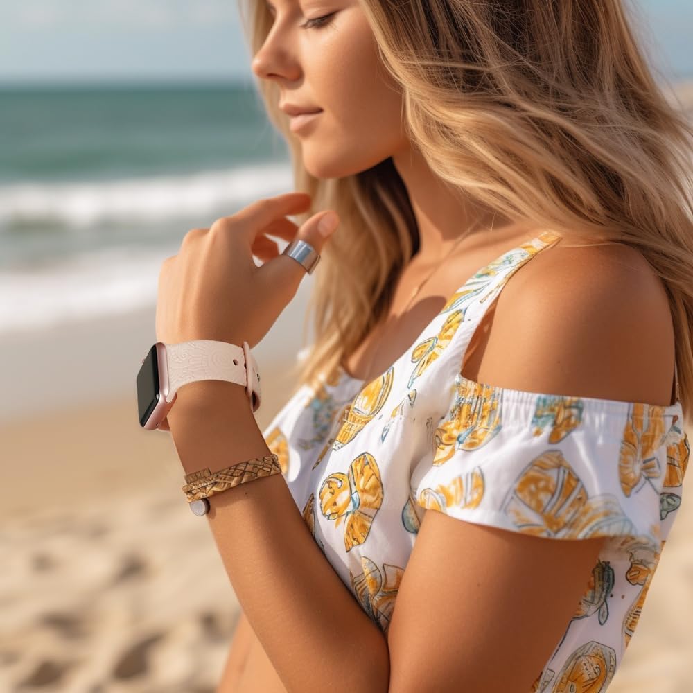 Juego de 2 correas de repuesto elegantes con patrón de flores tropicales grabadas compatibles con Apple Watch Band de 1.496 pulgadas, 1.575