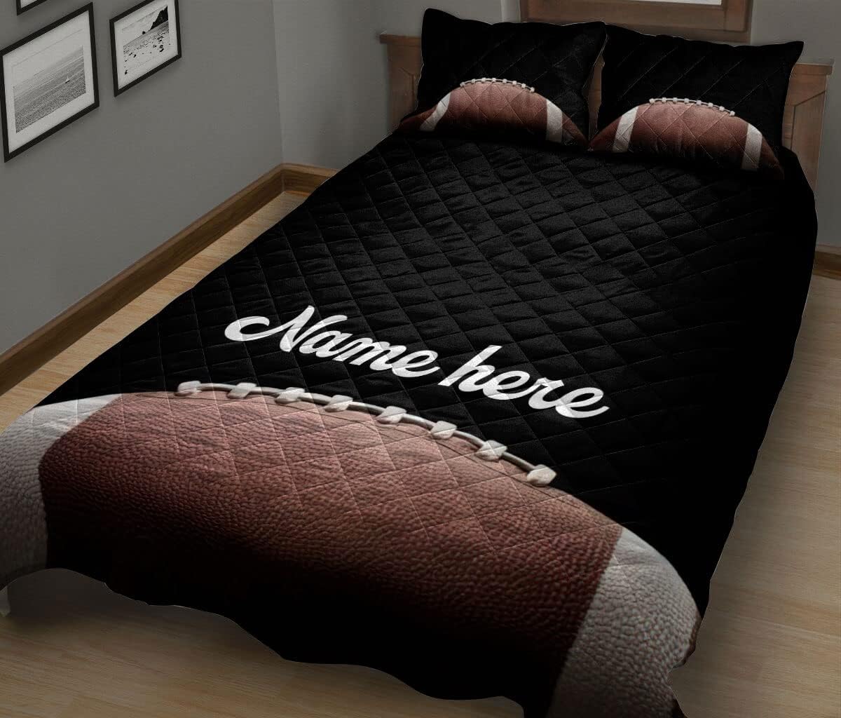 OhaPrints Balón de fútbol personalizado, fondo negro, regalo para amantes de los deportes, manta personalizada con nombre y fundas de almohada,