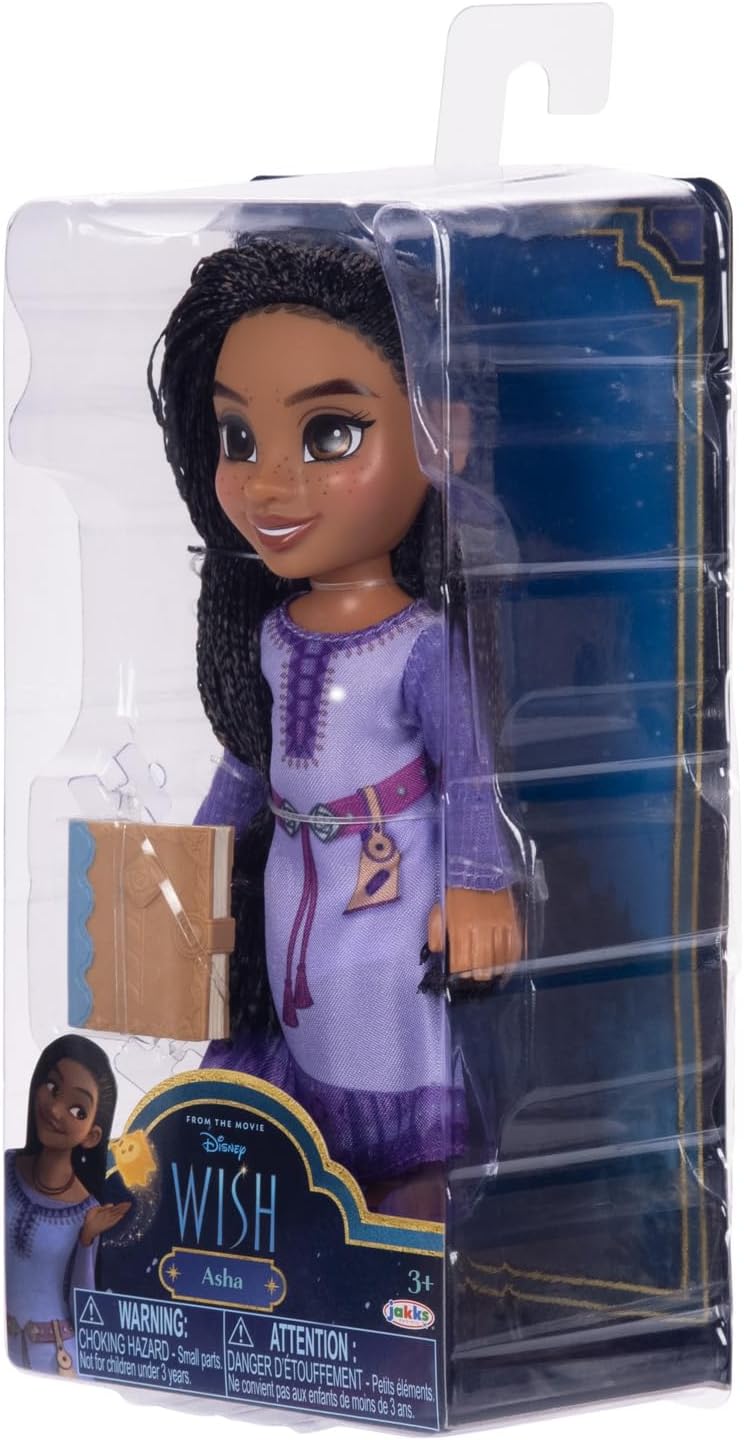 Disney Wish Asha – Muñeca pequeña de 6 pulgadas de alto, tamaño de bolsillo con auténticas modas de películas