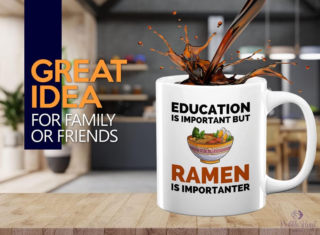 Ramen Lover – Taza de café de 11 onzas, color blanco, la educación es importante pero el ramen es importante, amantes de los alimentos, pollo,