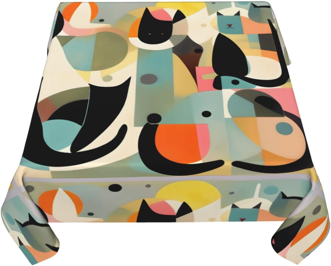 Mantel cuadrado con diseño de gato moderno de mediados de siglo, 54 x 54 pulgadas, adecuado para mesa cuadrada o redonda, impermeable, resistente a