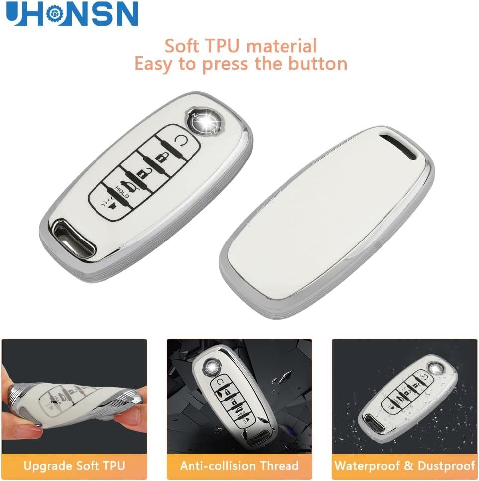 UHONSN Funda para llavero para Nissan Rogue Pathfinder 2023, accesorios de automóvil, 5 botones, funda con carcasa de llavero brillante de TPU