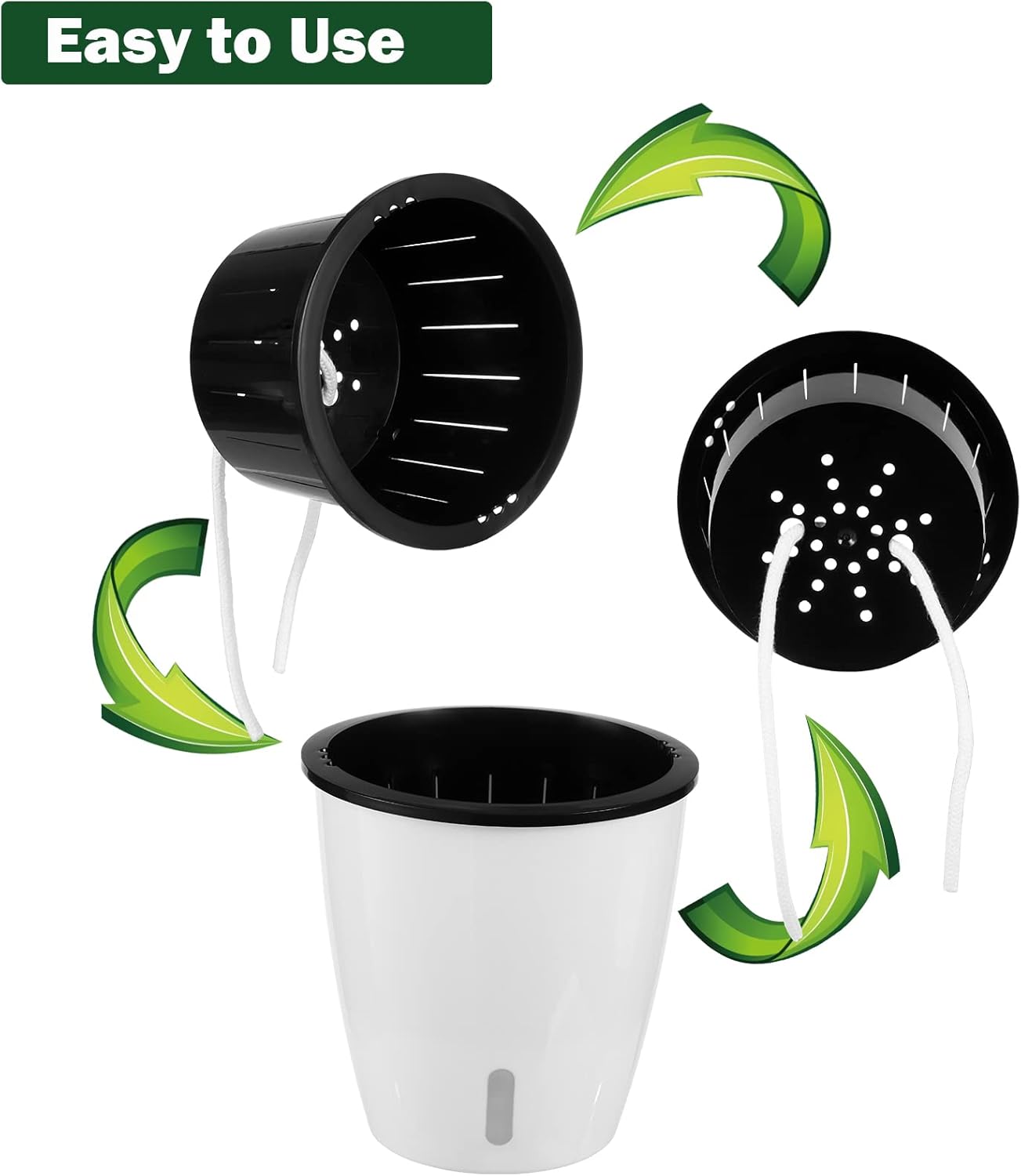 Paquete de 10 macetas de riego automático de 5 pulgadas para plantas de interior con indicador de agua, macetas de violeta africana con maceta de