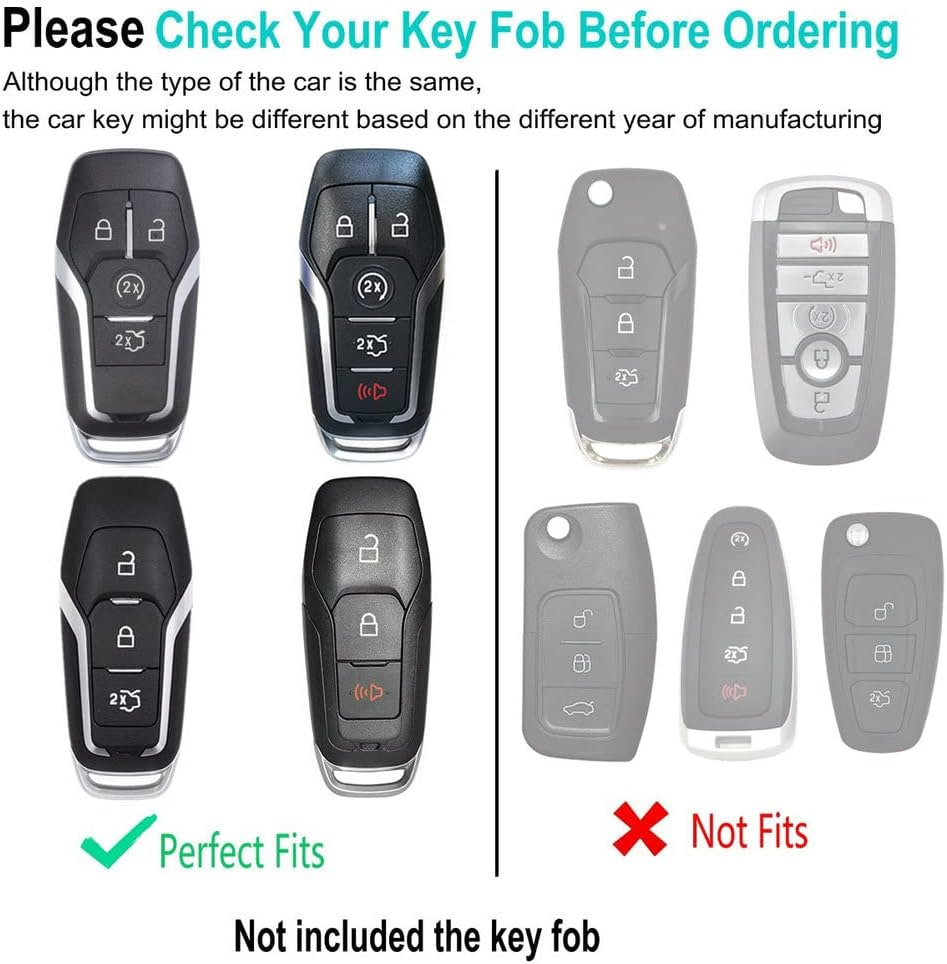 Funda de cuero para llavero Ford con llavero, funda protectora de cuero compatible con Ford Explorer Mustang Fusion F150 Edge Lincoln MKZ MKC