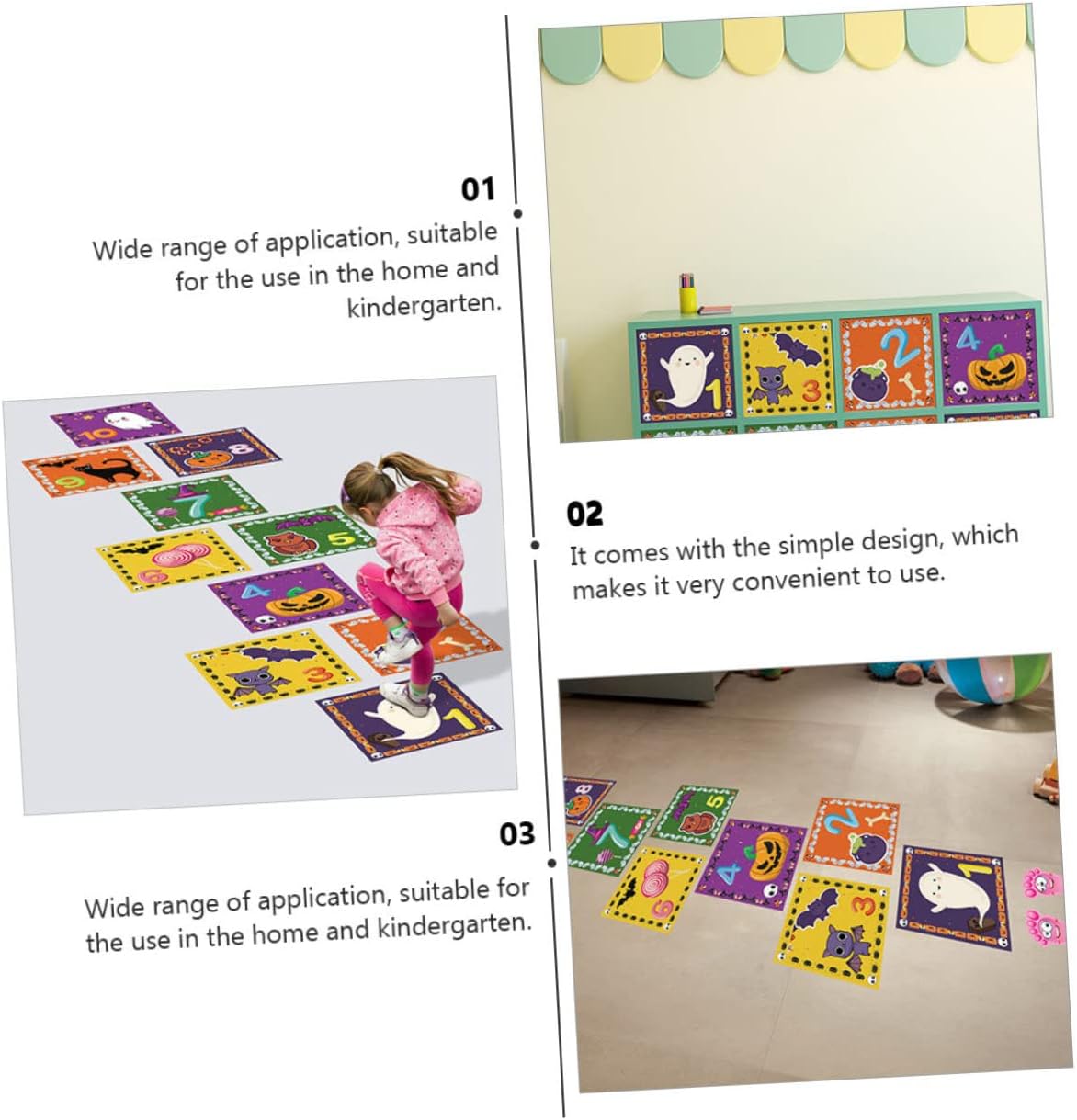 SAFIGLE 1 Unidades Hopscotch Floor Vision Kids Palymat Halloween Kid Ground Wallpaper Halloween Piso Pegatina Decoración Niños Juguetes Niños