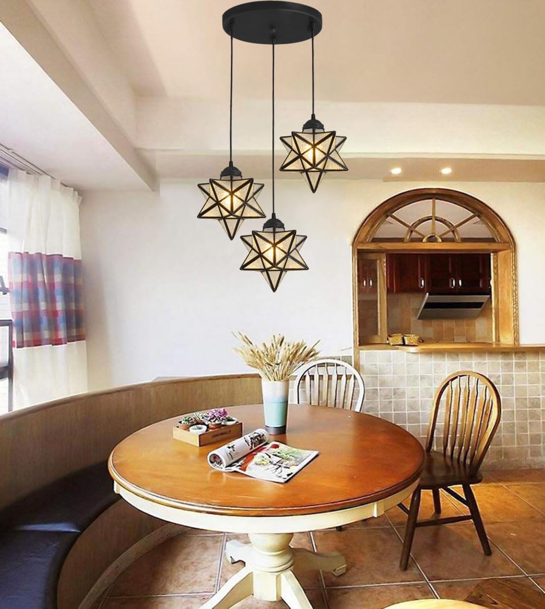 Candelabros modernos de mediados de siglo para comedor, luces colgantes de estrellas, lámparas LED para dormitorio, entrada, pasillo, cocina,