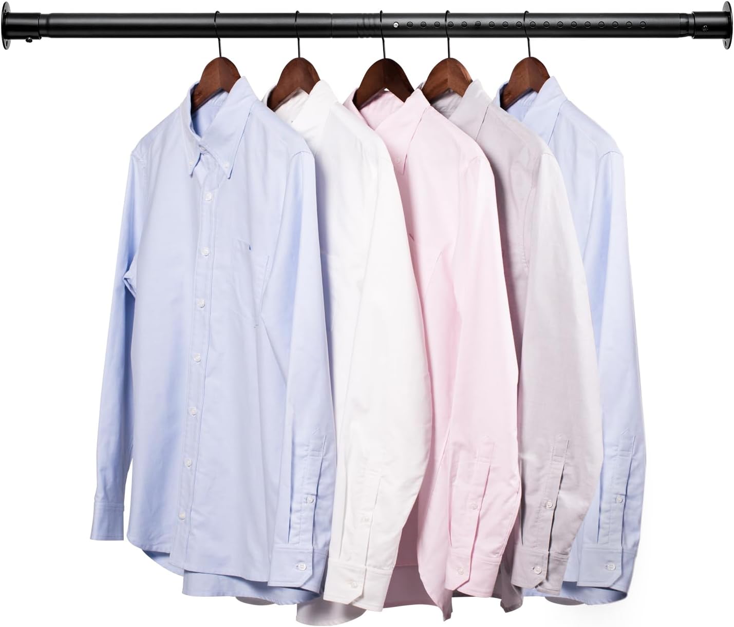 Barra de armario ajustable de 17 a 82 pulgadas para colgar ropa, barra de metal negro para colgar ropa