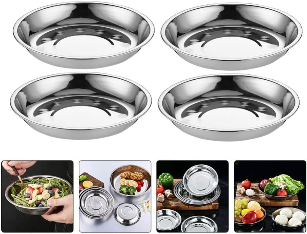 Luxshiny Plato de cena de disco de acero inoxidable, plato de aperitivo, platos decorativos para comer, bandeja de comida decorativa, platos de