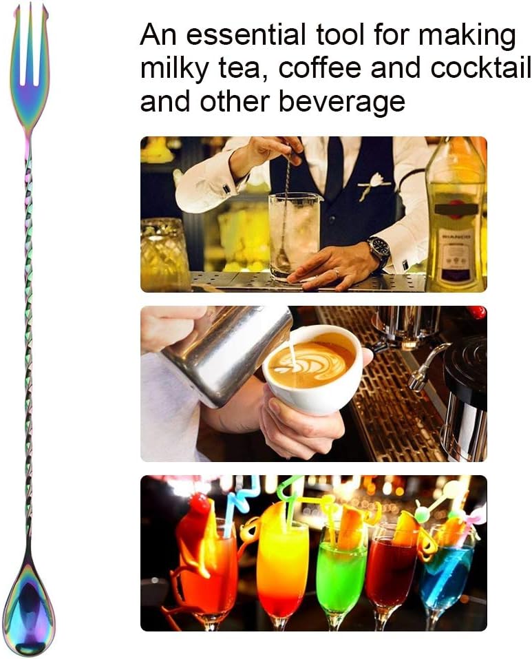 Cuchara de cóctel de acero inoxidable con mango largo, herramienta de mezcla resistente para bebidas, cócteles, café, esencial para camareros (cola