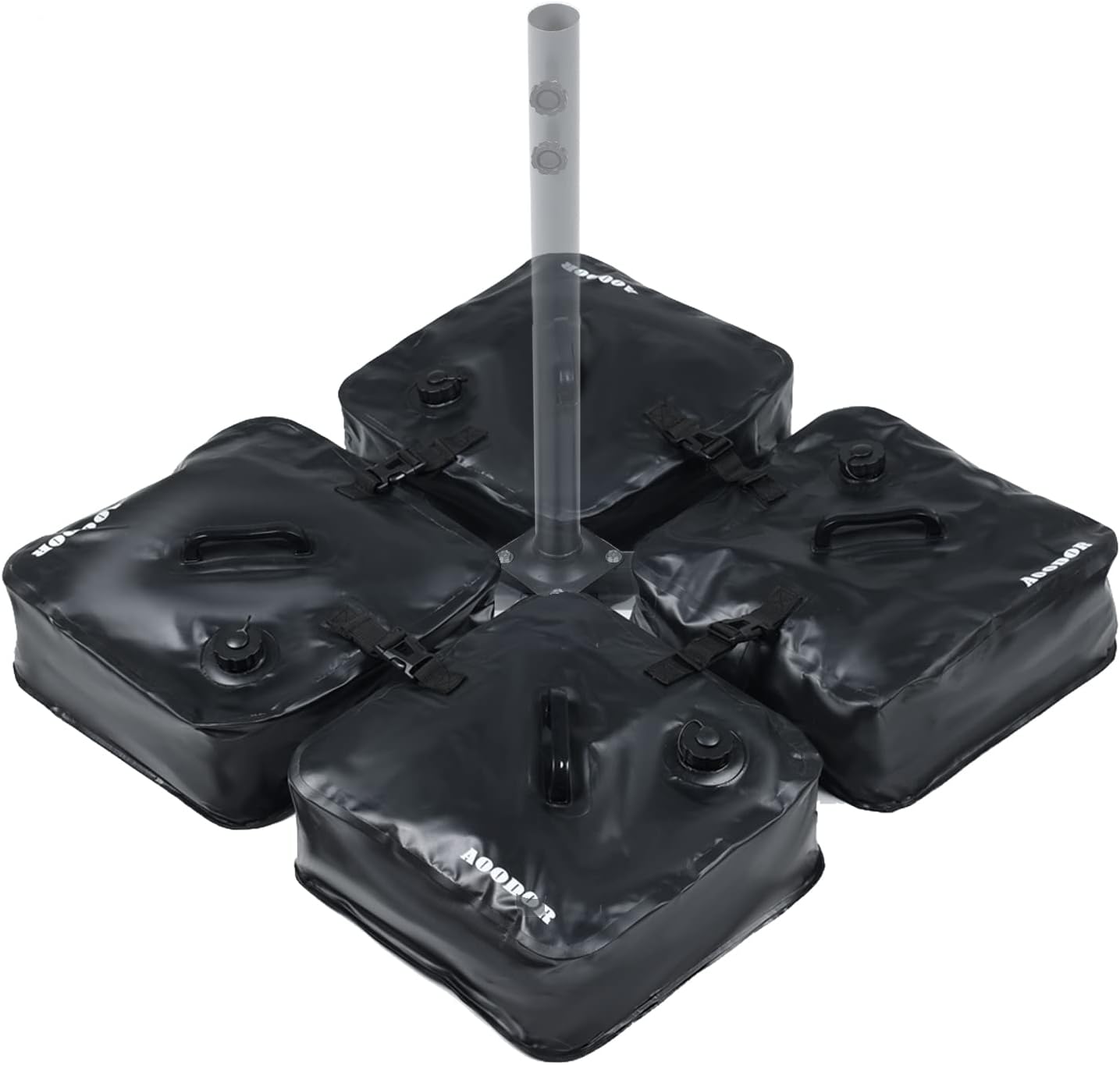 Aoodor Juego de 4 bolsas de peso para paraguas, relleno de agua, tela de PVC 250D duradera, conexión resistente, fácil de usar, color negro