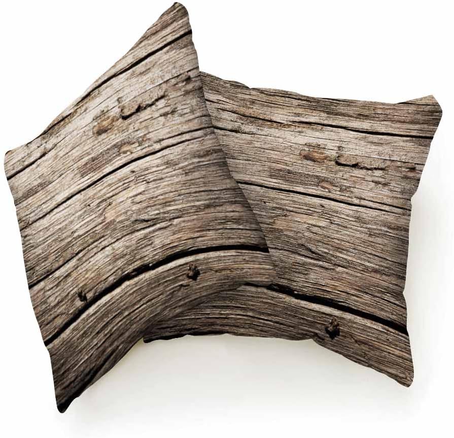 Beabes Juego de 2 fundas de cojín cuadradas con textura de tablones de madera antigua, nostálgica, rústica, decorativa, para dormitorio, sala de
