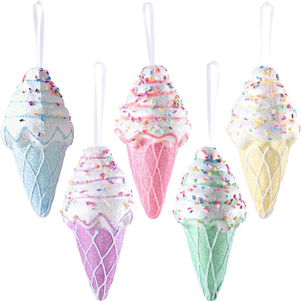 Adornos de decoración de fiesta de helado, 5 piezas de regalo para colgar en el árbol de Navidad, regalo de caramelo, postre de color macarrón,