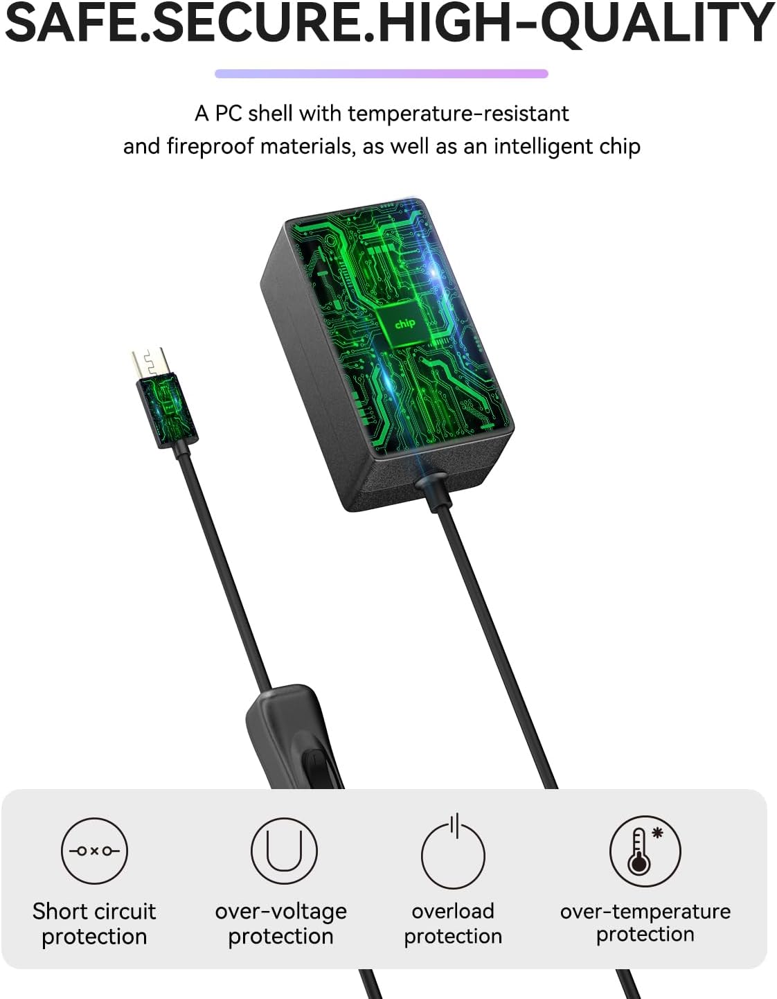 Smraza Fuente de alimentación de 5V 4A 20W compatible con Raspberry Pi 4 Modelo B 8GB 4GB 2GB 1GB, fuente de alimentación tipo C con interruptor de