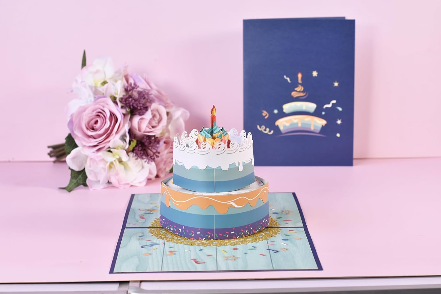 Tarjeta desplegable de regalo de cumpleaños de Rainbow Cake – Tarjetas de felicitación, tarjeta de regalo de feliz cumpleaños, regalos únicos para