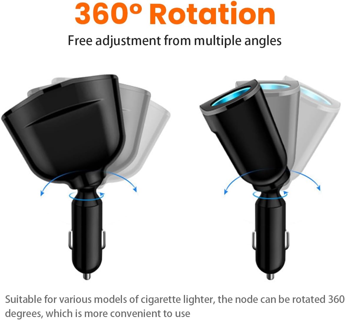 Cigarette Lighter Splitter, USB 2.4A & QC3.0 Type C with 2 Socket Cigarette Lighter Adapter, 12V24V 120W Car Charger Splitter for GPS Dash Cam