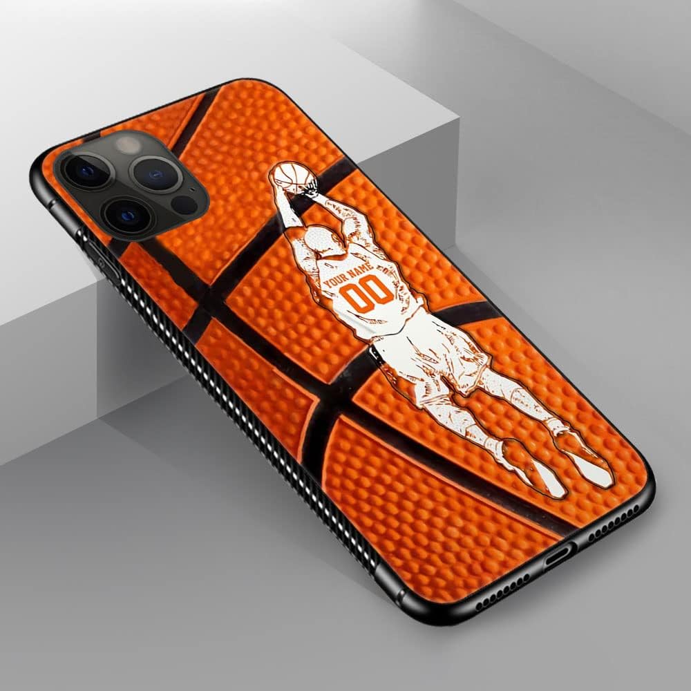 DAIZAG Funda compatible con iPhone 15 Pro Max, funda personalizada de regalo de baloncesto, personalizable, tu número de nombre, funda deportiva