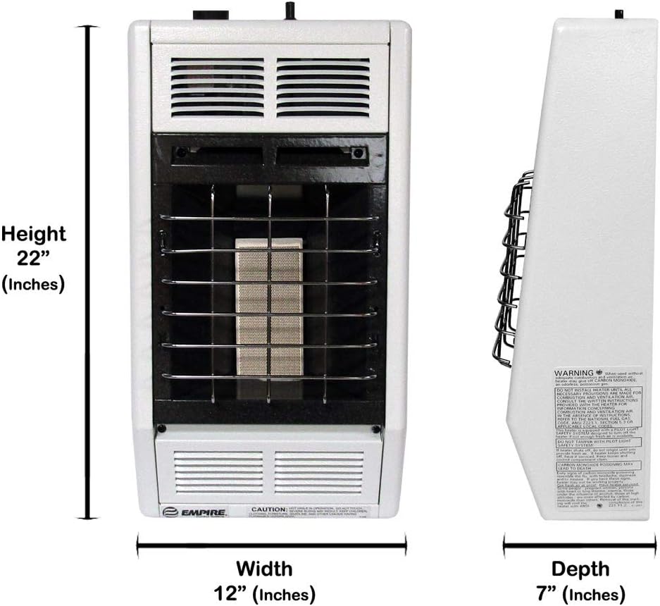 Empire SR10TW – Calentador de gas natural sin ventilación infrarroja 10000 BTU, control termostático