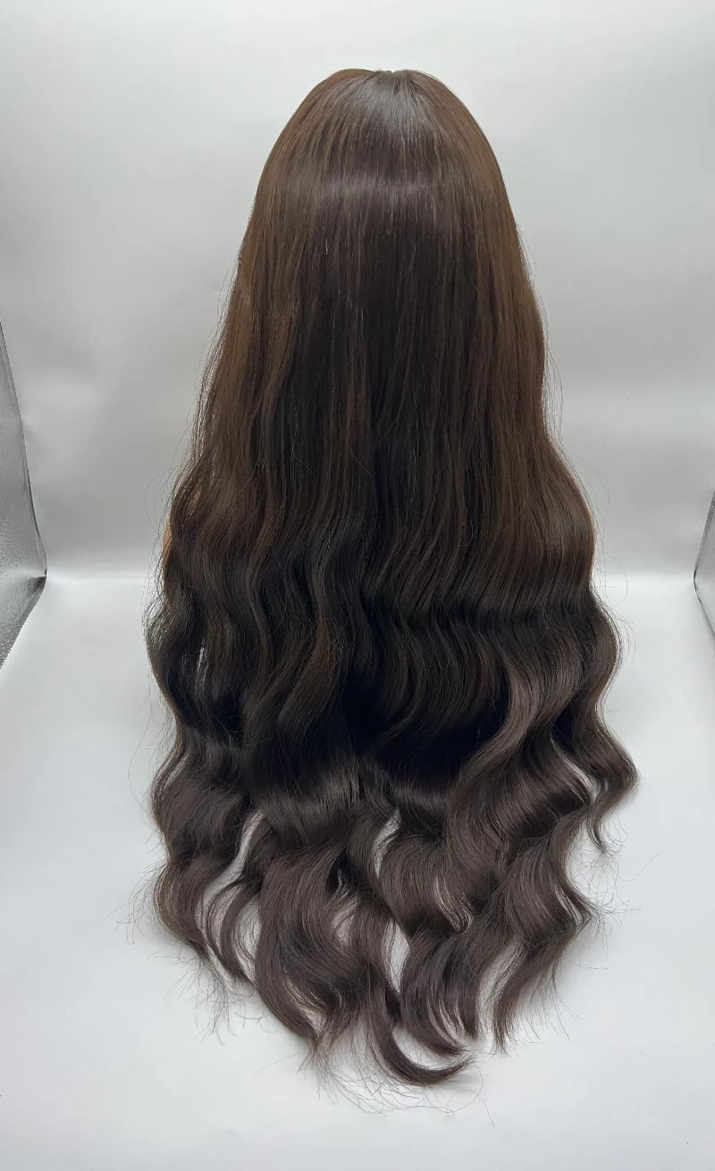 JOLIN – Peluca de cabello ondulado extra largo color marrón natural con flequillo en capas, ondulado, sin pegamento, pelucas de cabello largo para