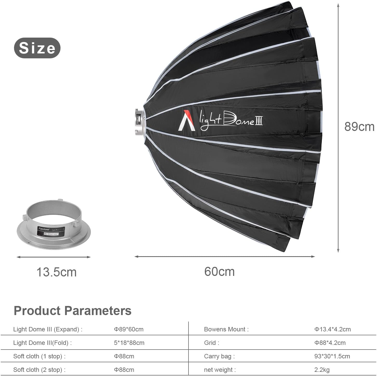 Aputure Light Dome III – Caja de luz circular de plegado rápido de 3 pies (35.4 in), caja de luz circular Bowens Mount con plegado rápido, diseño de