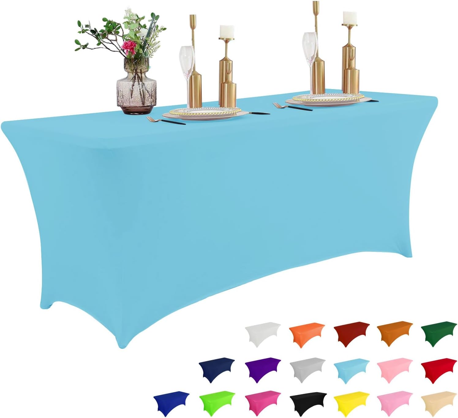 Mantel de 6 pies para mesas rectangulares, ajustado, elástico, lavable, color niebla azul, protector de mesa de elastano para eventos, fiestas,