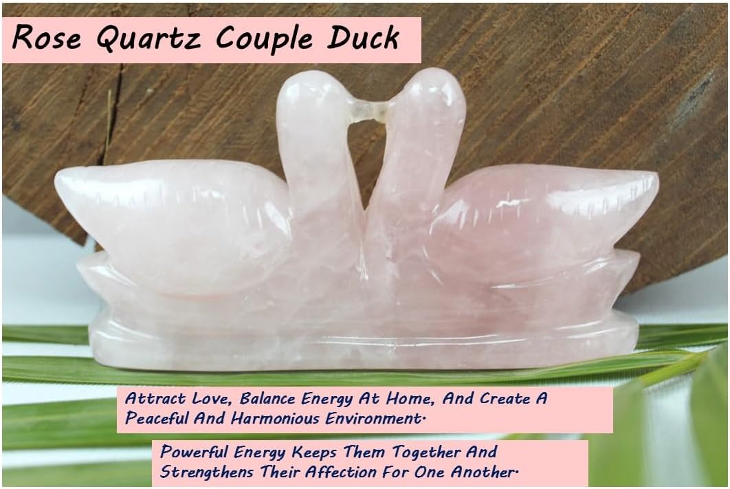 Jet Natural – Figuras Fengshui de cuarzo rosa para pareja, patos, pájaros (hombre y hembra) para amor y romance (5.11  7.05 onzas)