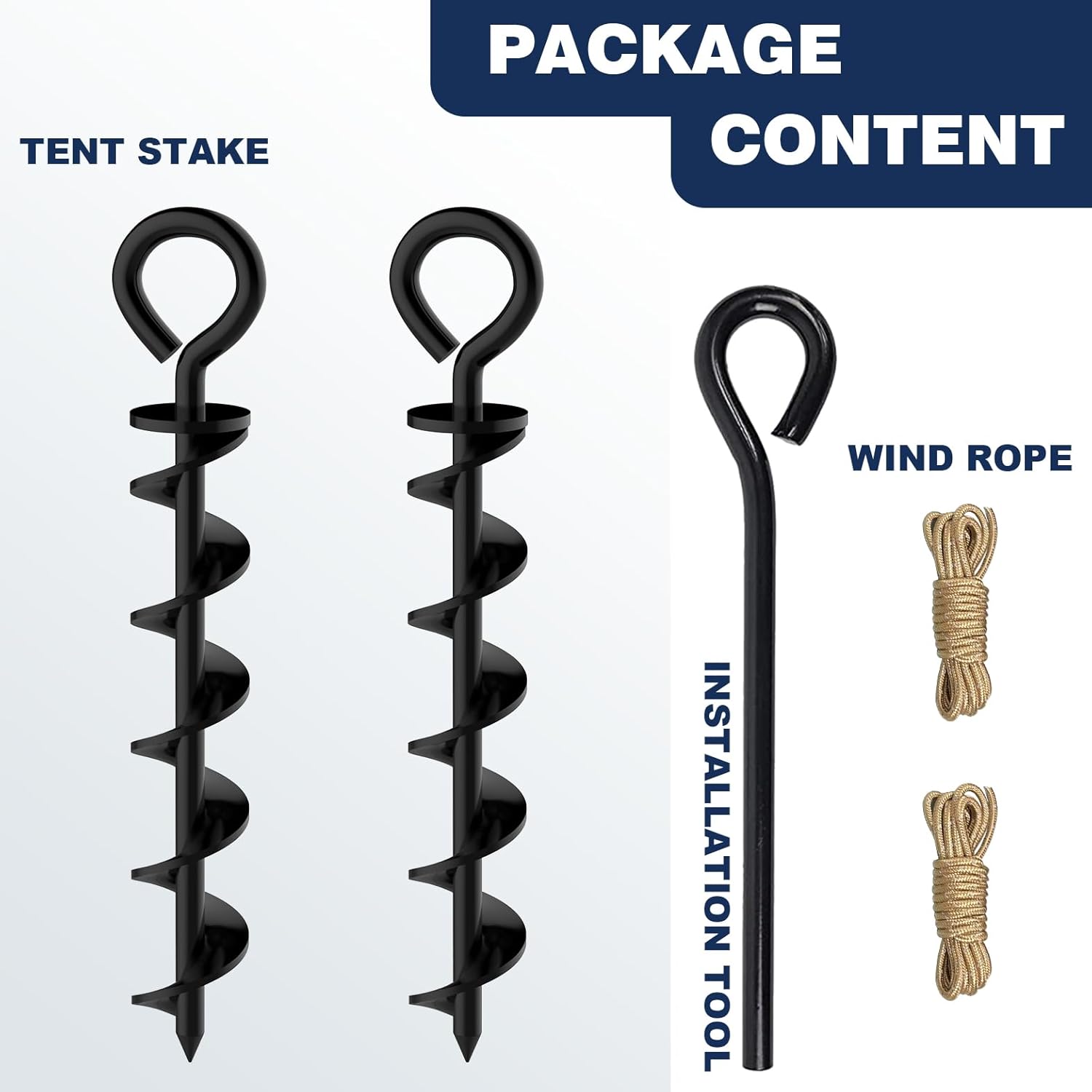 Eurmax USA Canopy Stakes Tent Stakes Dog Tie Out Stakes Corkscrew Shape Steel Trampoline Stakes with Iron Rod Installation Tool & Wind Ropes