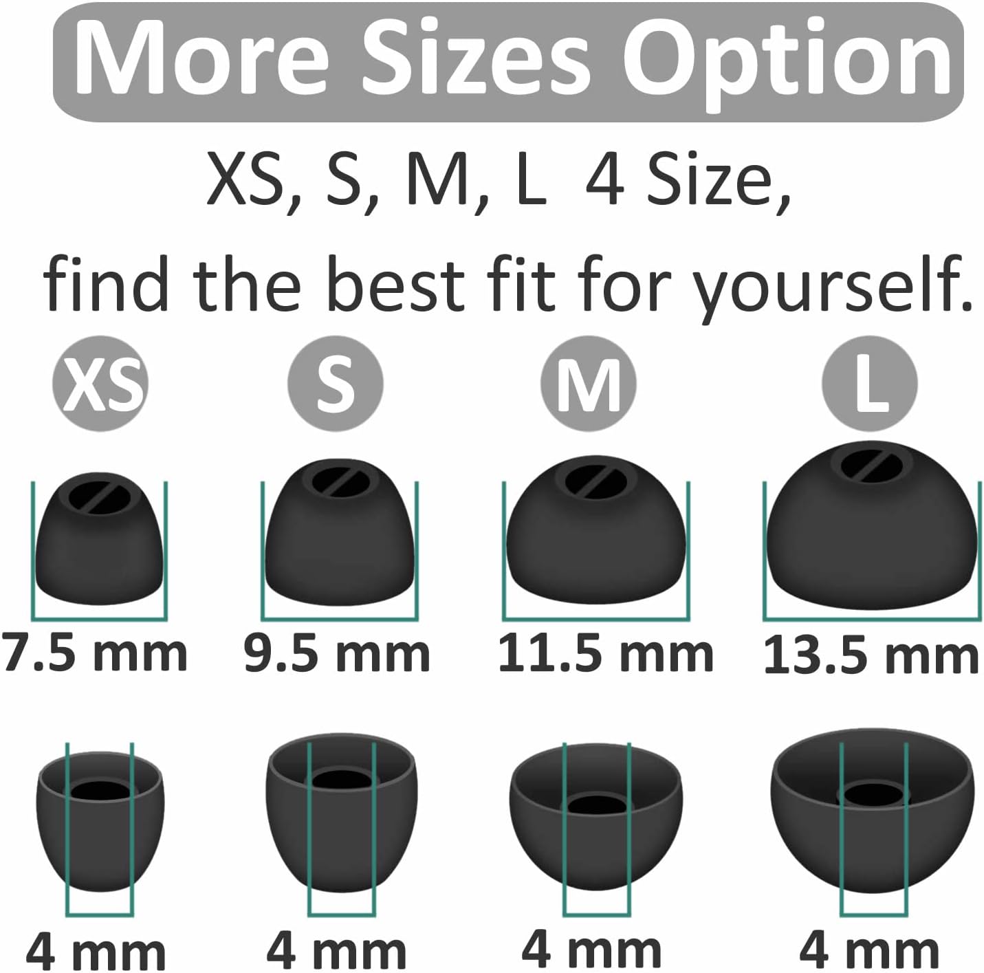 8 pares de almohadillas compatibles con Sennheiser CX PlusMomentum 2, XSSML 4 tamaños de repuesto de silicona suave y flexible accesorios
