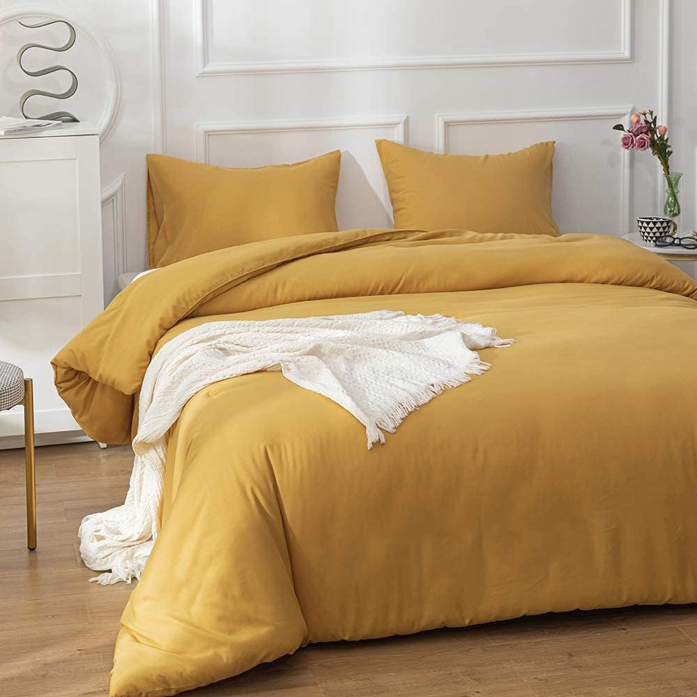 Houseri Juego de edredón amarillo mostaza, tamaño California King, color amarillo oscuro, juego de ropa de cama tamaño California King, juego de