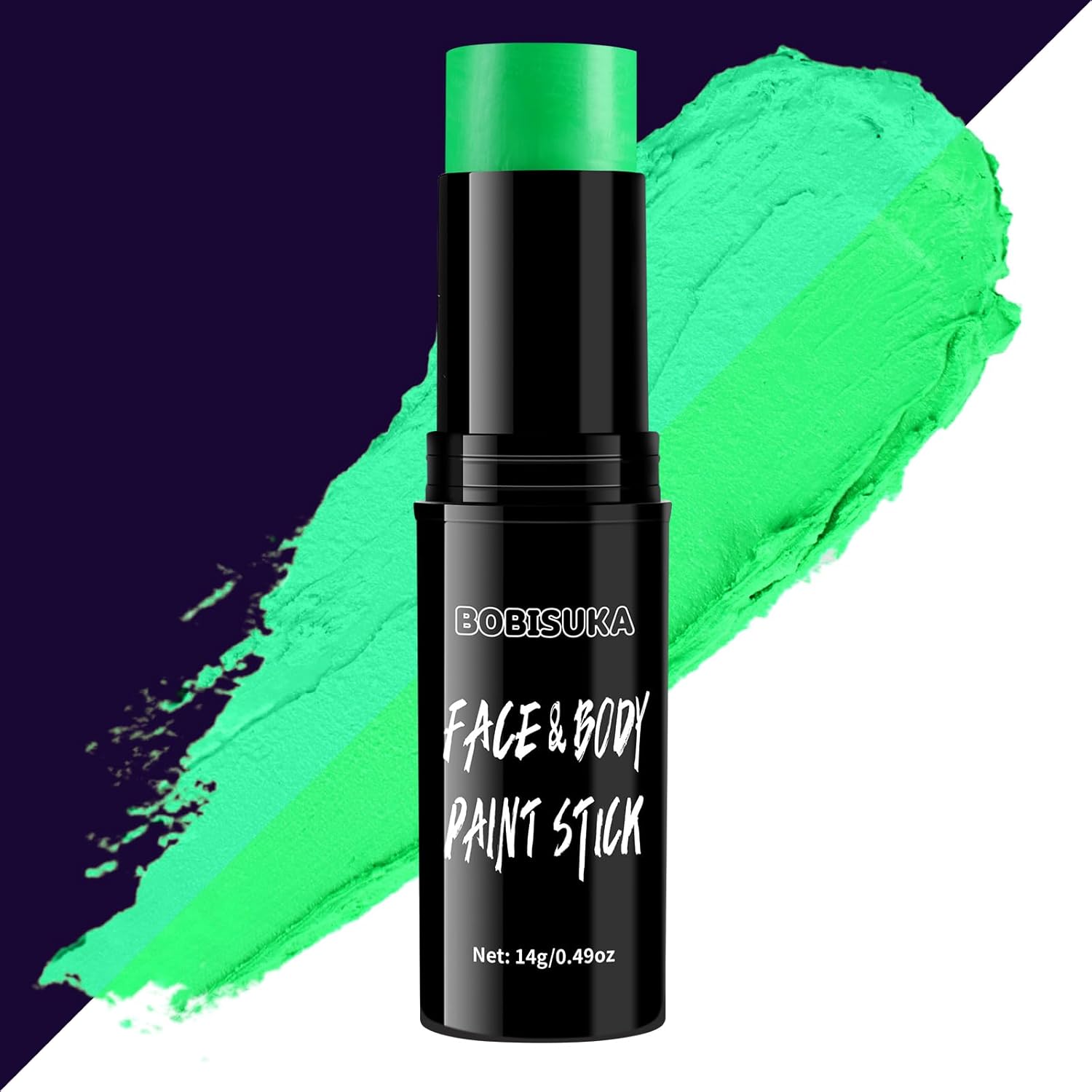 BOBISUKA Pintura facial verde neón en barra a base de agua que brilla en la luz UV, kit de pintura facial para ojos, palos negros para deportes,