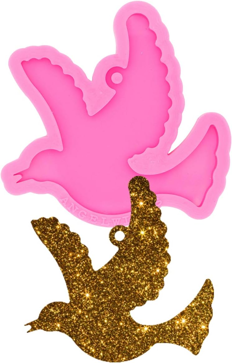 Llavero de silicona brillante con forma de pájaro brillante con agujero para bricolaje de pájaros voladores, collar de caramelo, joyería epoxi,