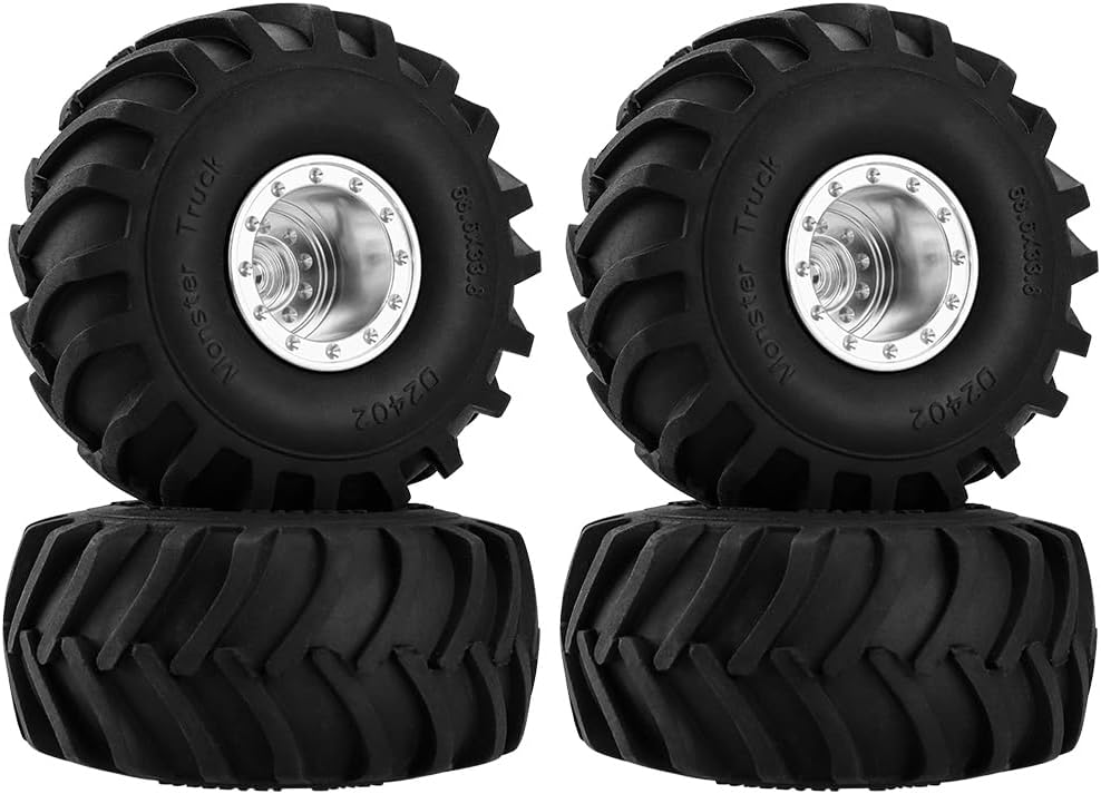 GLOBACT Neumáticos de aluminio Monster Truck RC de 2.677 x 1.299 in para 124 AXIAL SCX24 FMS FCX24 RC Crawler Accesorios de actualización de coche