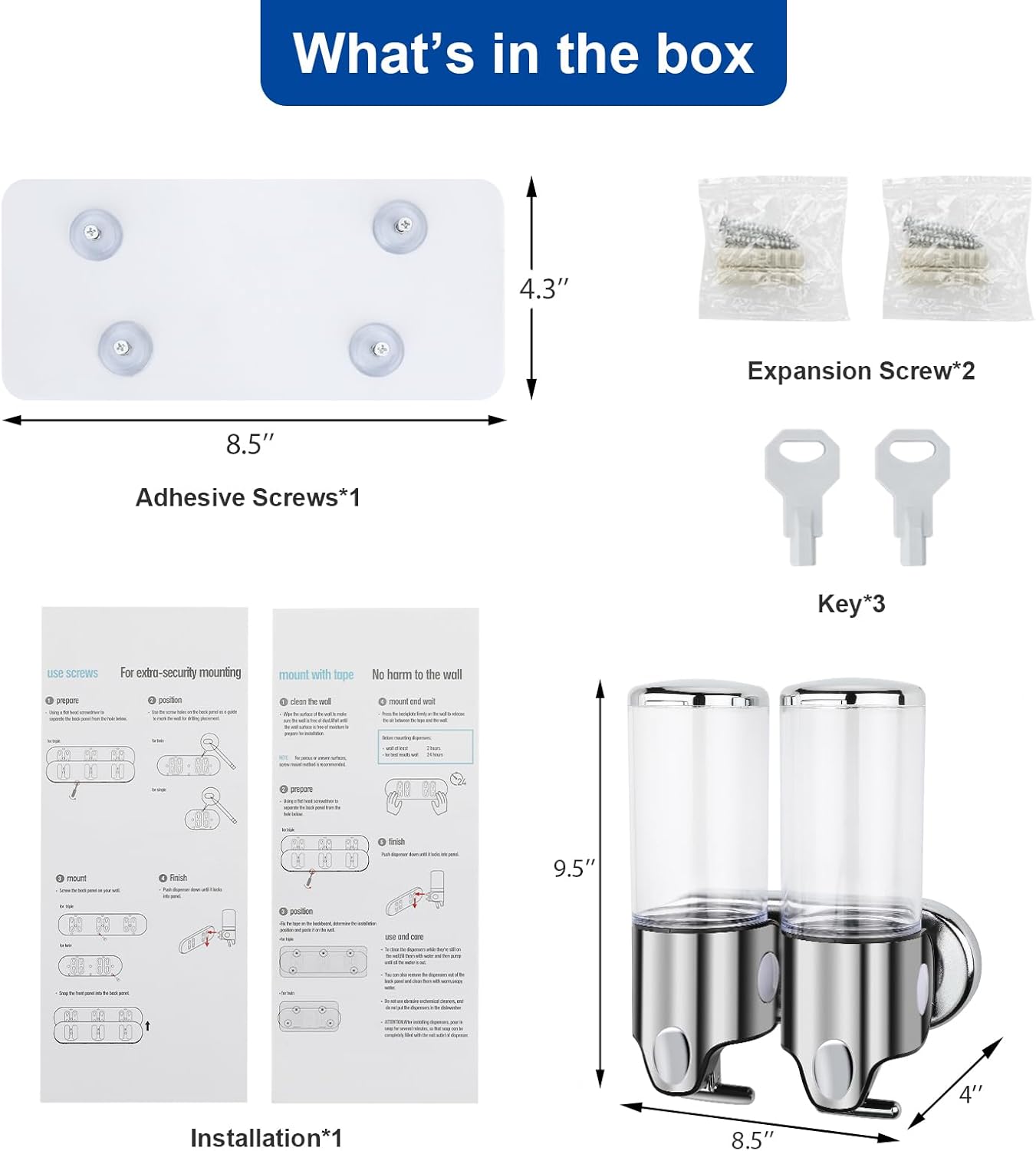 Dispensador y organizador de ducha de baño 2 en 1 montado en la pared, sostiene champú, jabón, acondicionador, gel de ducha para baño, cocina,
