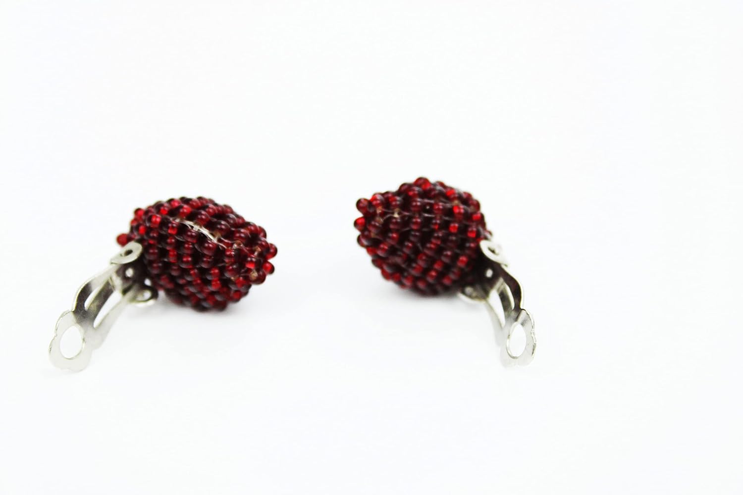 Sparkly red clip on or stud on delicate earrings Burgundy iridescent garnet color minimalist style jewelry Merry Christmas gift