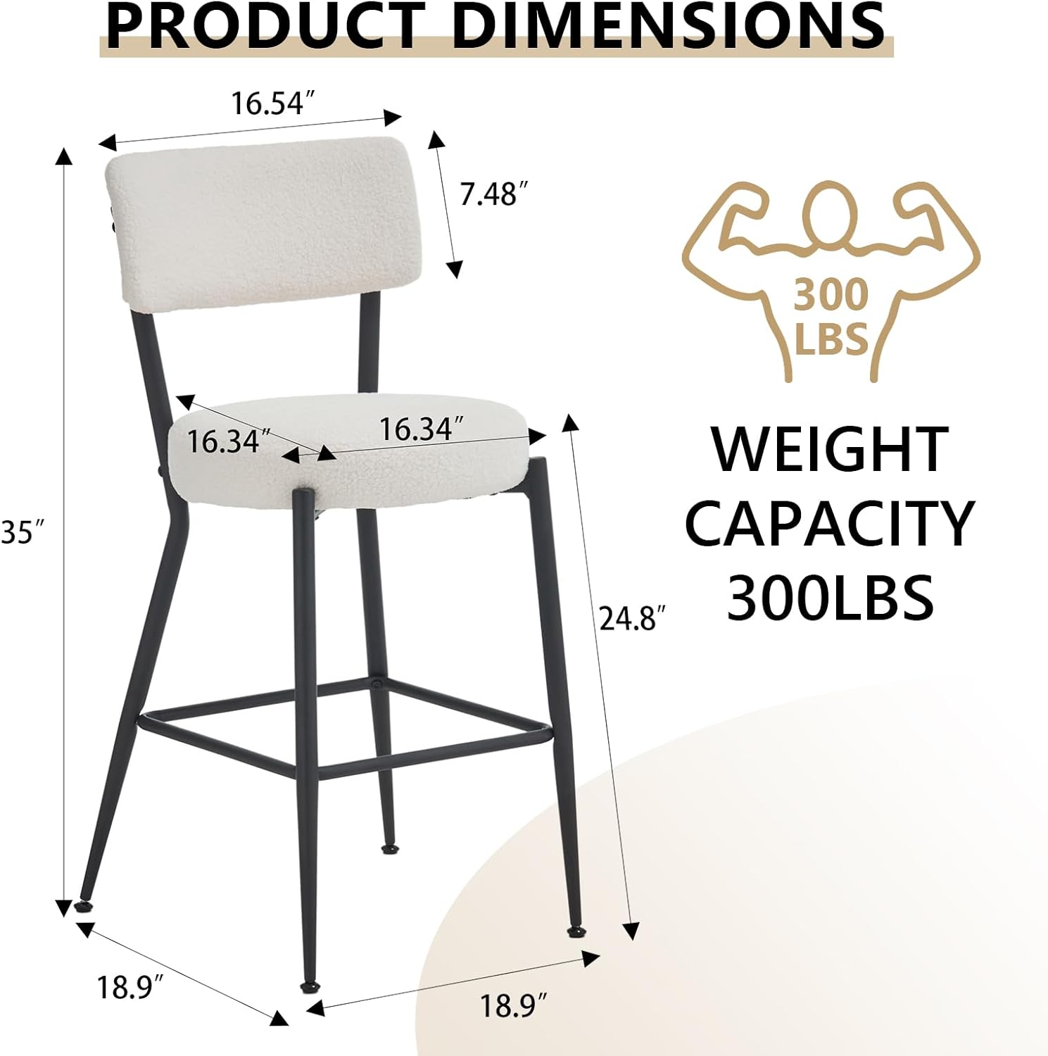 NIOIIKIT Juego de 2 taburetes de bar modernos, cómodos taburetes de comedor tapizados de tela de peluche con patas de metal, taburetes altos con