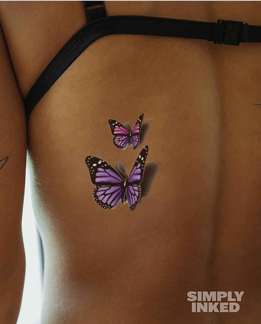 Simply Inked Mini mariposas – Tatuaje 3D, tatuaje temporal 3D de diseñador para niñas, niños, hombres y mujeres, etiqueta engomada impermeable
