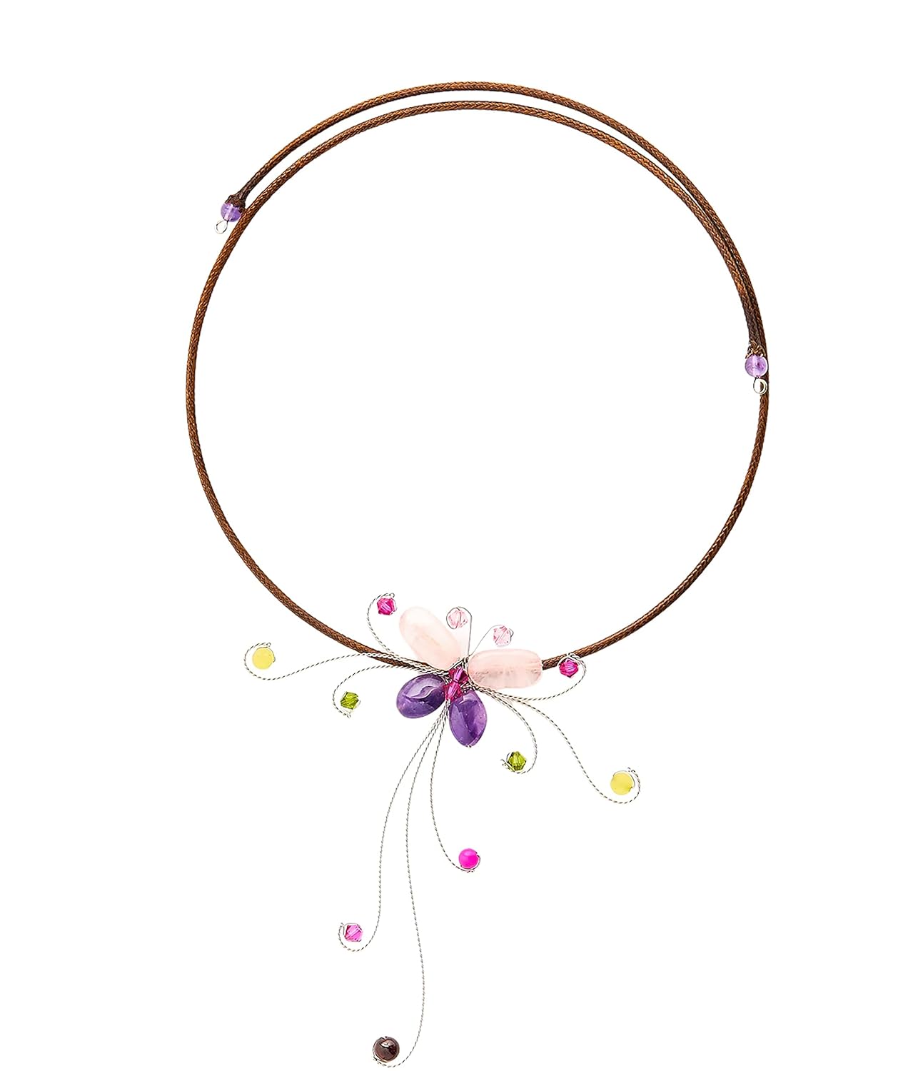 Pixa Choker Necklace  Handmade Rose Quartz and Amethyst Butterfly Crystal Necklace Boho Necklace with multi Crystal beads Vintage Elegant Boho