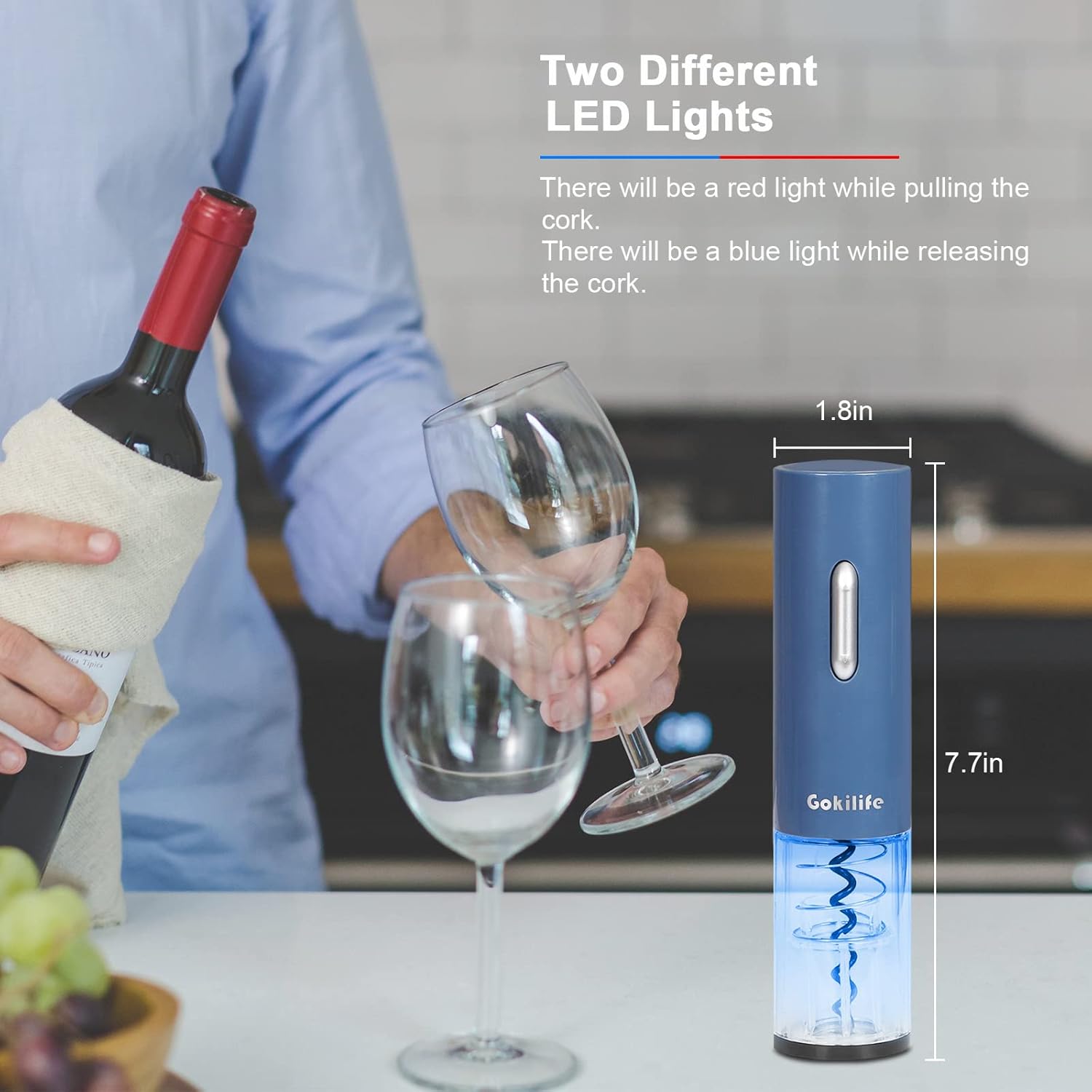 Gokilife Abridor eléctrico de vino  Abridor de sacacorchos eléctrico automático de botellas de vino con cortador de papel de aluminio, botón de un