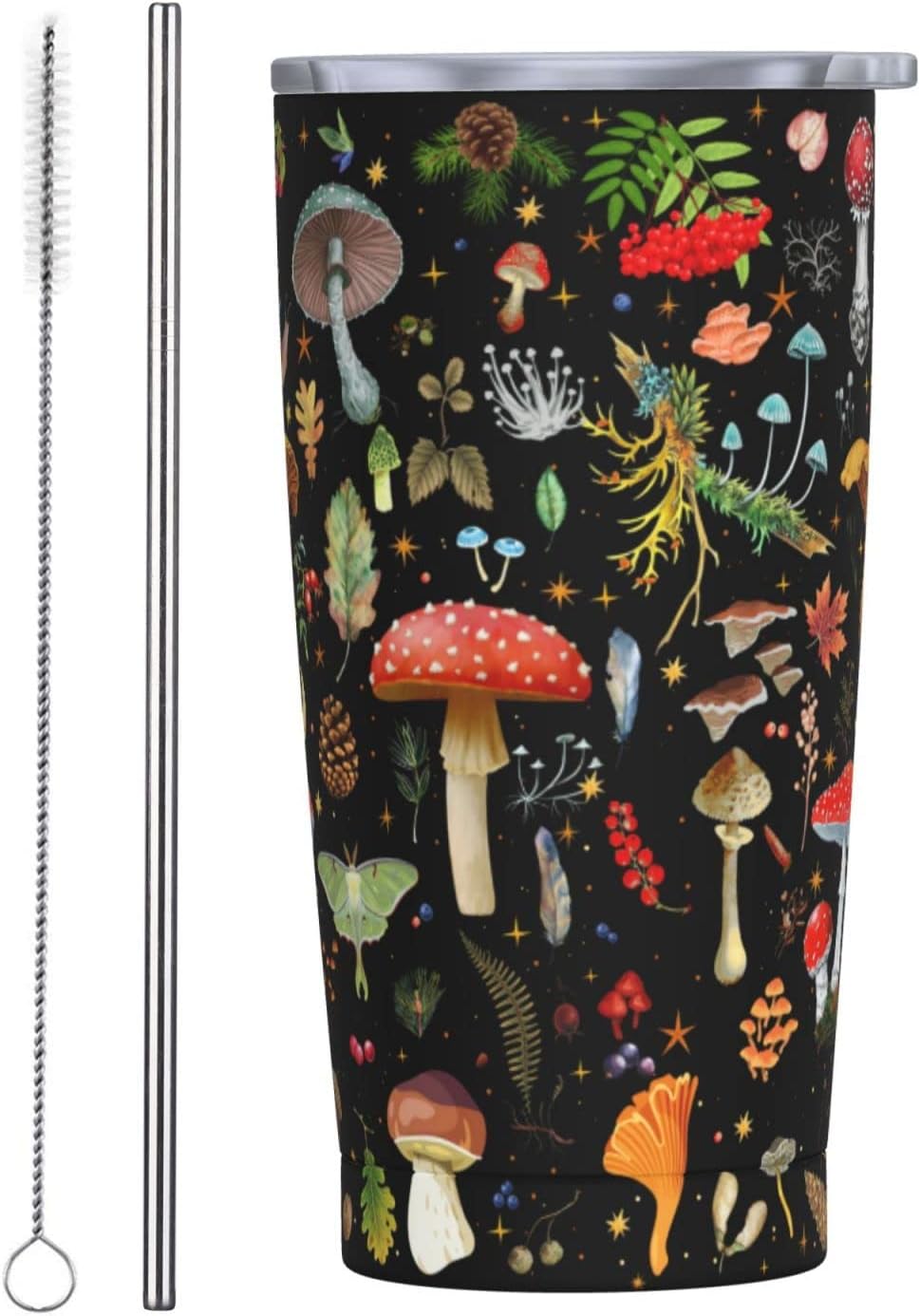 Vaso de regalo de hongos de 20 onzas, vasos de acero inoxidable delgado de doble pared para plantas, taza de café de viaje aislada para mujeres,