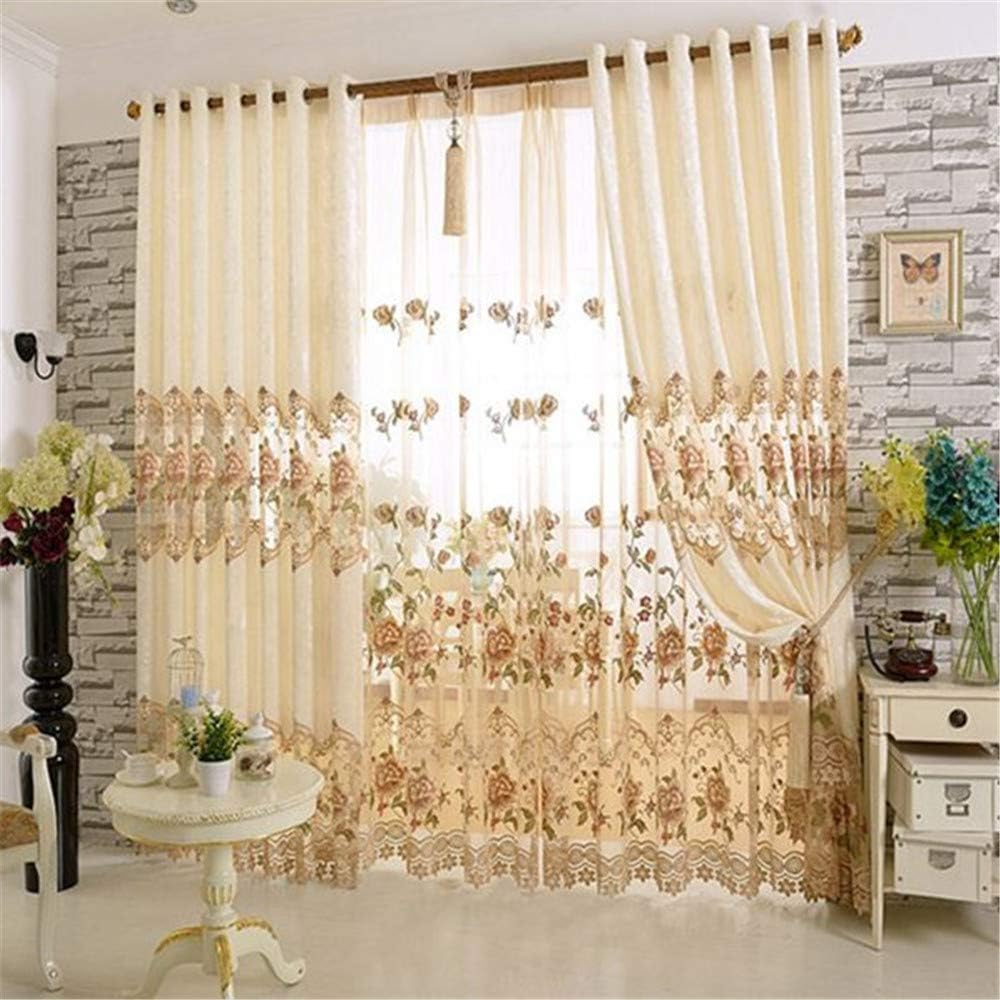 Cortina de gasa con diseño de flores en bordado europeo con ranura para cortinero Cortina romántica para ventana, para dormitorio o villa Permite el