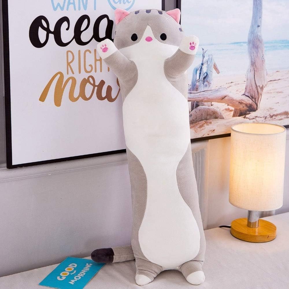 Shangman – Adorable almohada de peluche con diseño de gato de caricaturas, suave almohada larga para dormir, juguete, regalo para niños o novia,