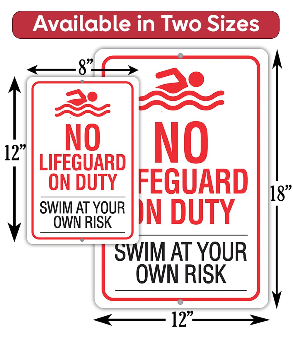 Metal Sign-No Lifeguard on Duty, Swim At Your Own Risk- Use IndoorOutdoor – Water Safety Notice Hazard Awareness Sign, For Beaches, Rivers, Lakes,
